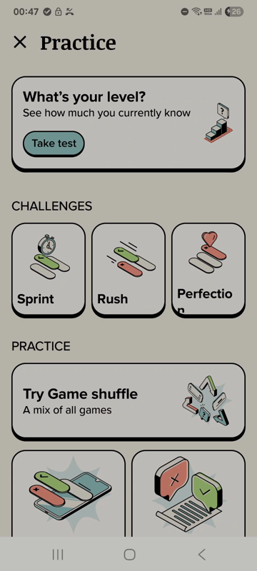 Harumal practice screen.